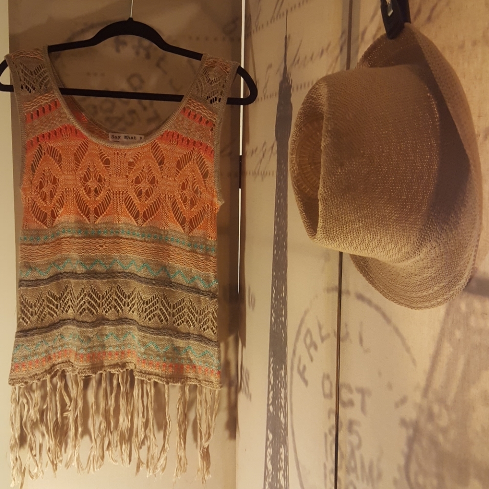 Knitted Bohemian Multi-colored Tank w/Panama Hat